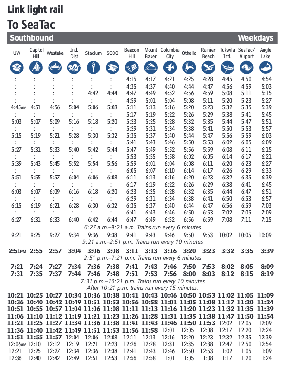 link light rail schedule